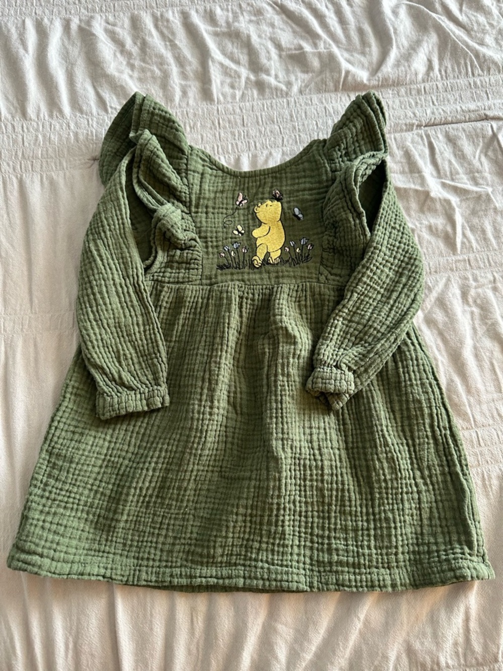 Girls' Long-Sleeve Ruffle Dress with Embroidered Bear